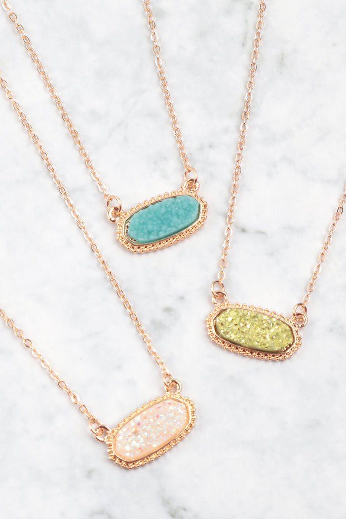 Druzy Stone Oval Stone Pendant  Necklace