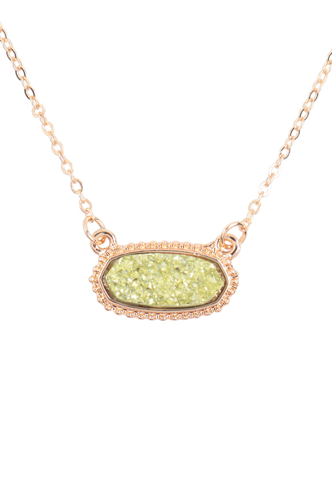 Druzy Stone Oval Stone Pendant  Necklace
