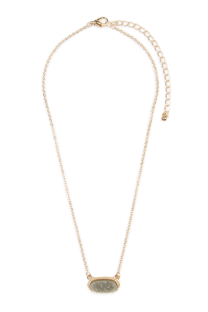 Druzy Stone Oval Stone Pendant  Necklace