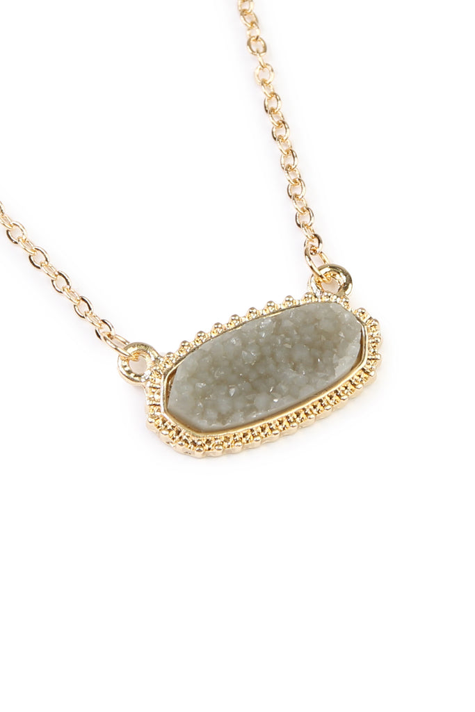 Druzy Stone Oval Stone Pendant  Necklace