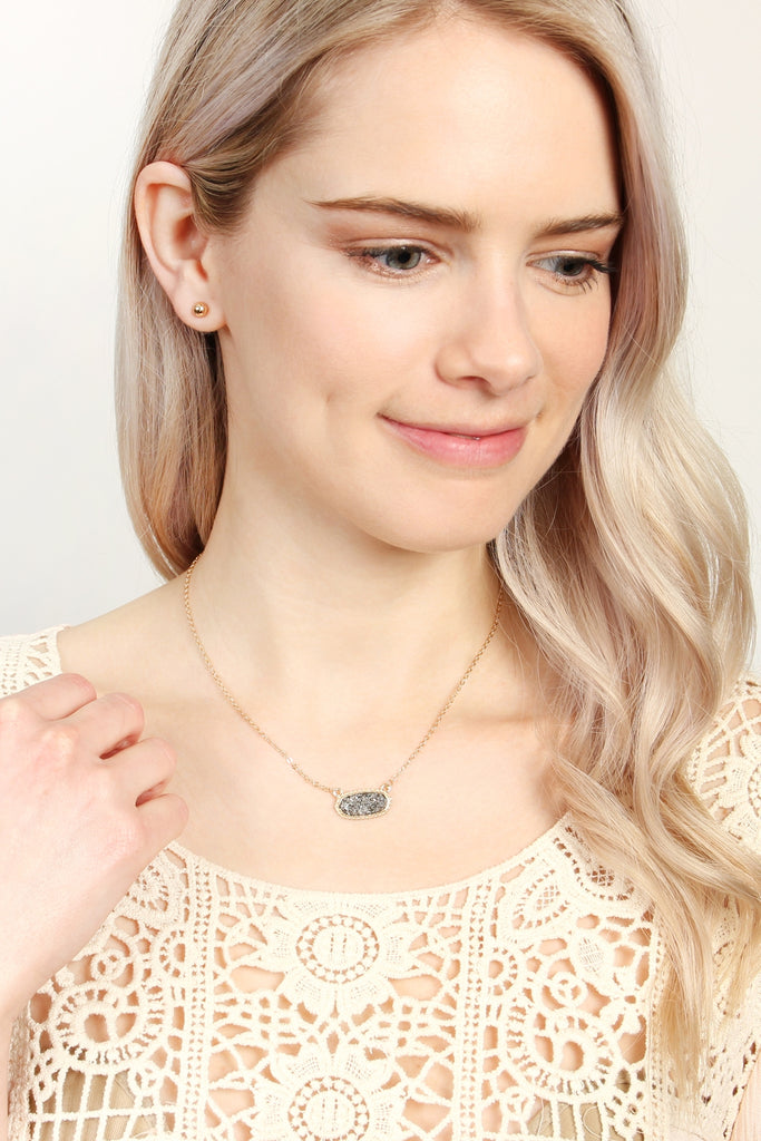 Druzy Stone Oval Stone Pendant  Necklace