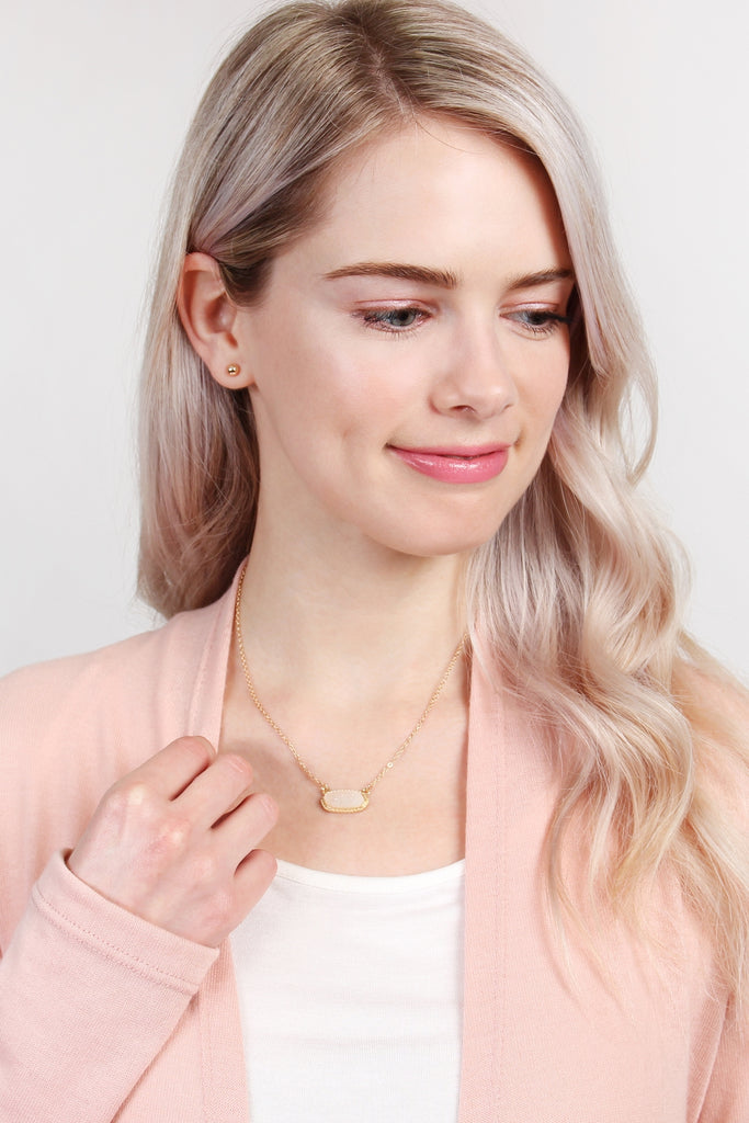 Druzy Stone Oval Stone Pendant  Necklace