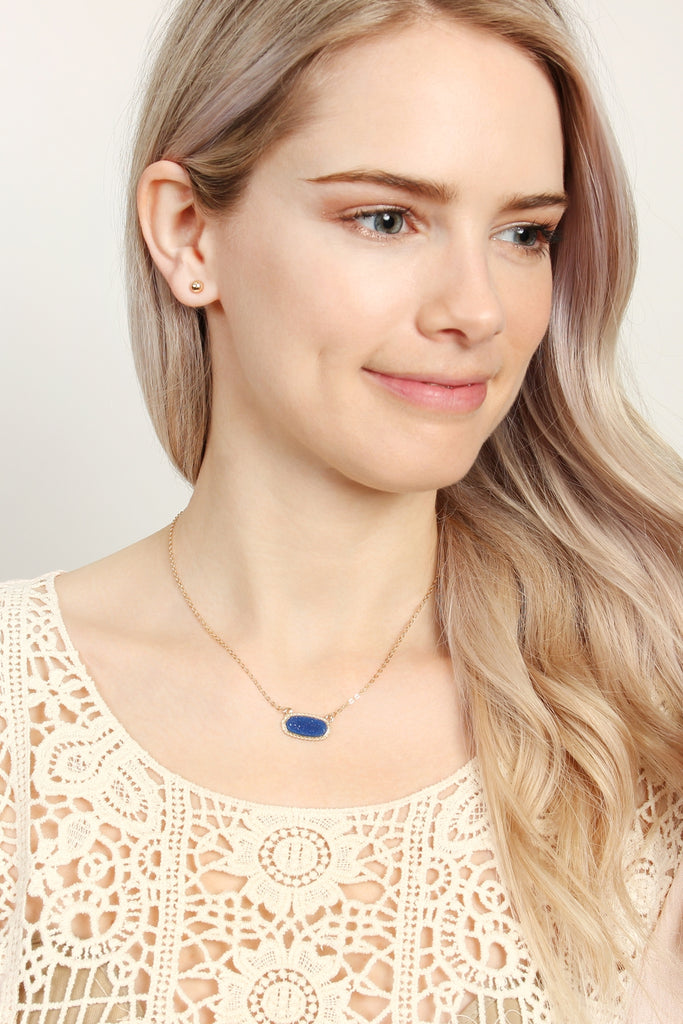 Druzy Stone Oval Stone Pendant  Necklace