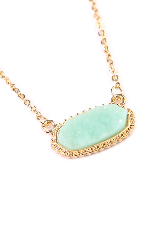 Druzy Stone Oval Stone Pendant  Necklace