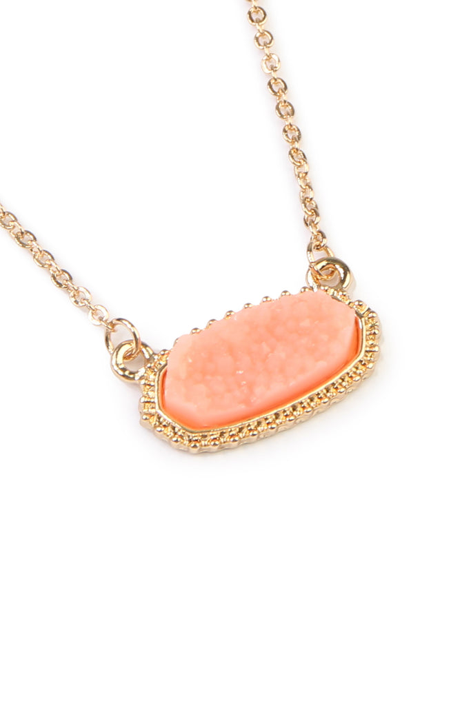 Druzy Stone Oval Stone Pendant  Necklace