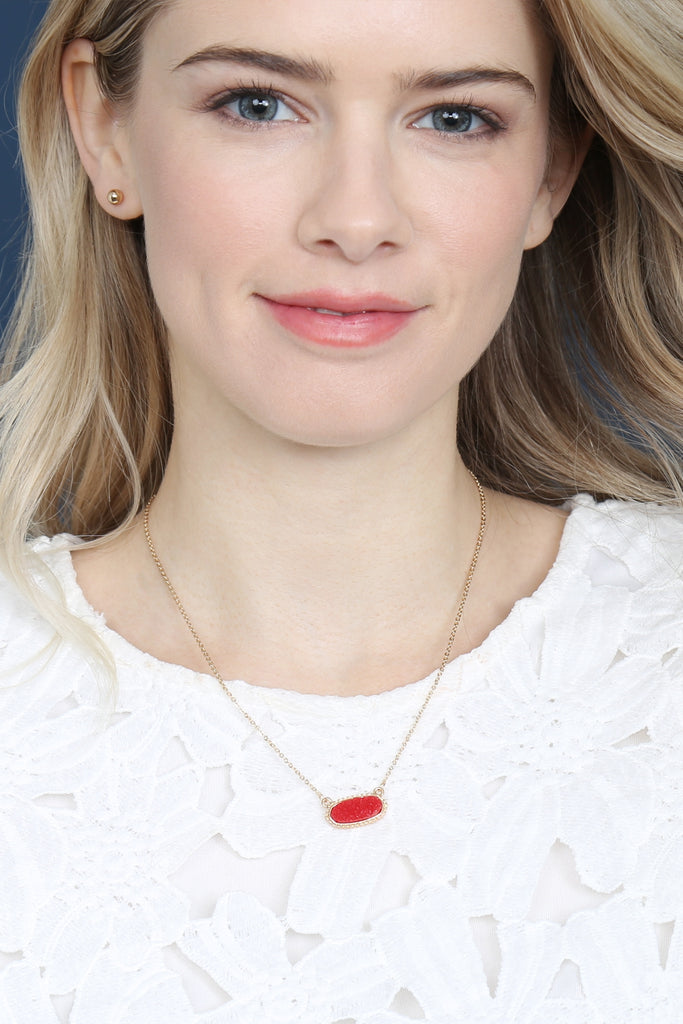 Druzy Stone Oval Stone Pendant  Necklace