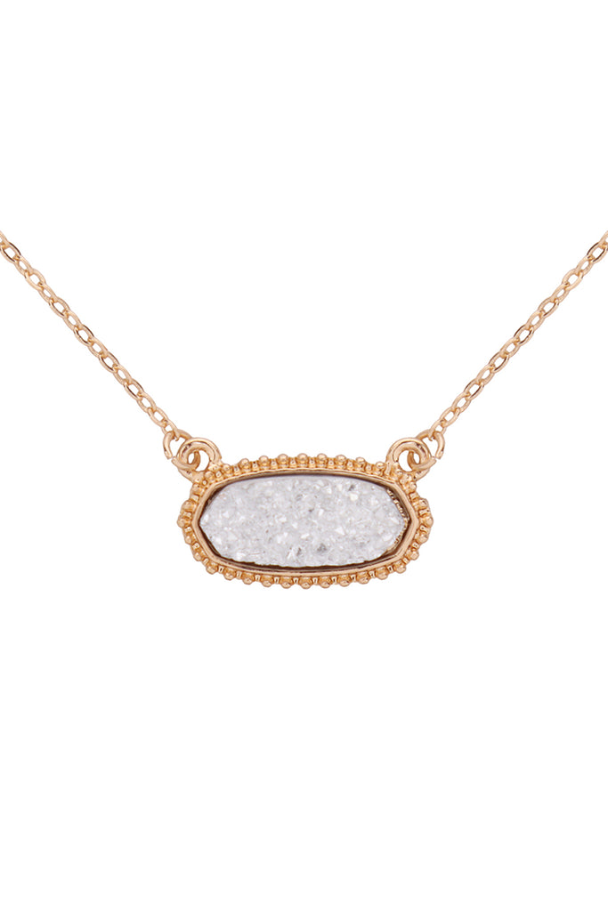 Druzy Stone Oval Stone Pendant  Necklace