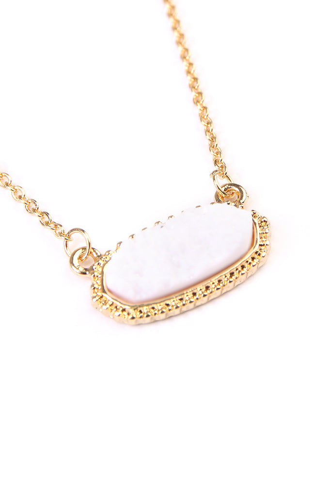 Druzy Stone Oval Stone Pendant  Necklace