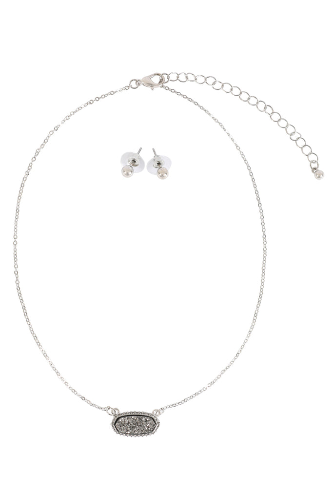 Druzy Stone Oval Stone Pendant  Necklace