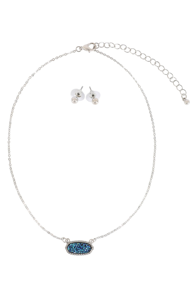 Druzy Stone Oval Stone Pendant  Necklace
