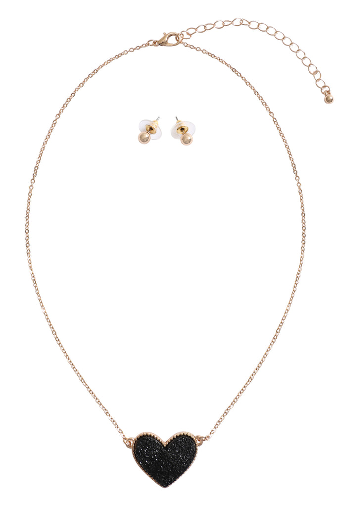 VALENTINE HEART DRUZY PENDANT NECKLACE AND EARRING SET