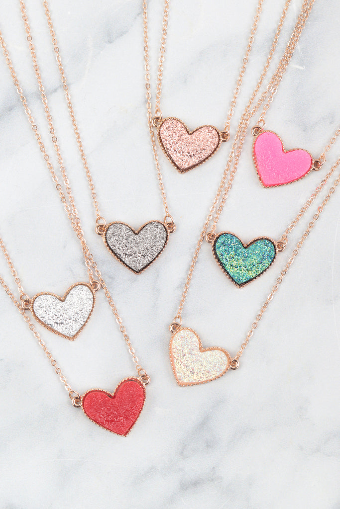 VALENTINE HEART DRUZY PENDANT NECKLACE AND EARRING SET