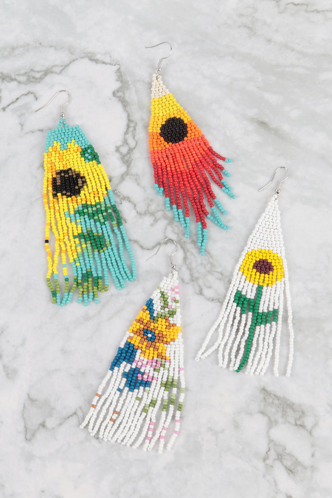 SUMMER SEED BEADS FRINGE FISH HOOK BOHO EARRINGS