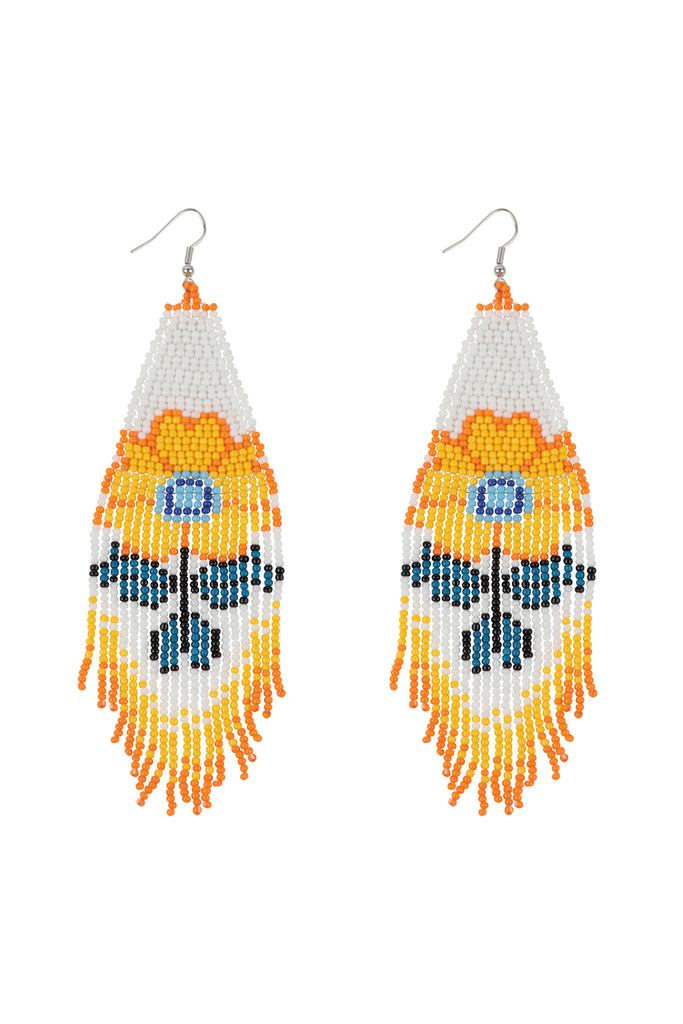 FLOWER SEED BEADS FRINGE BOHO FISH HOOK EARRINGS