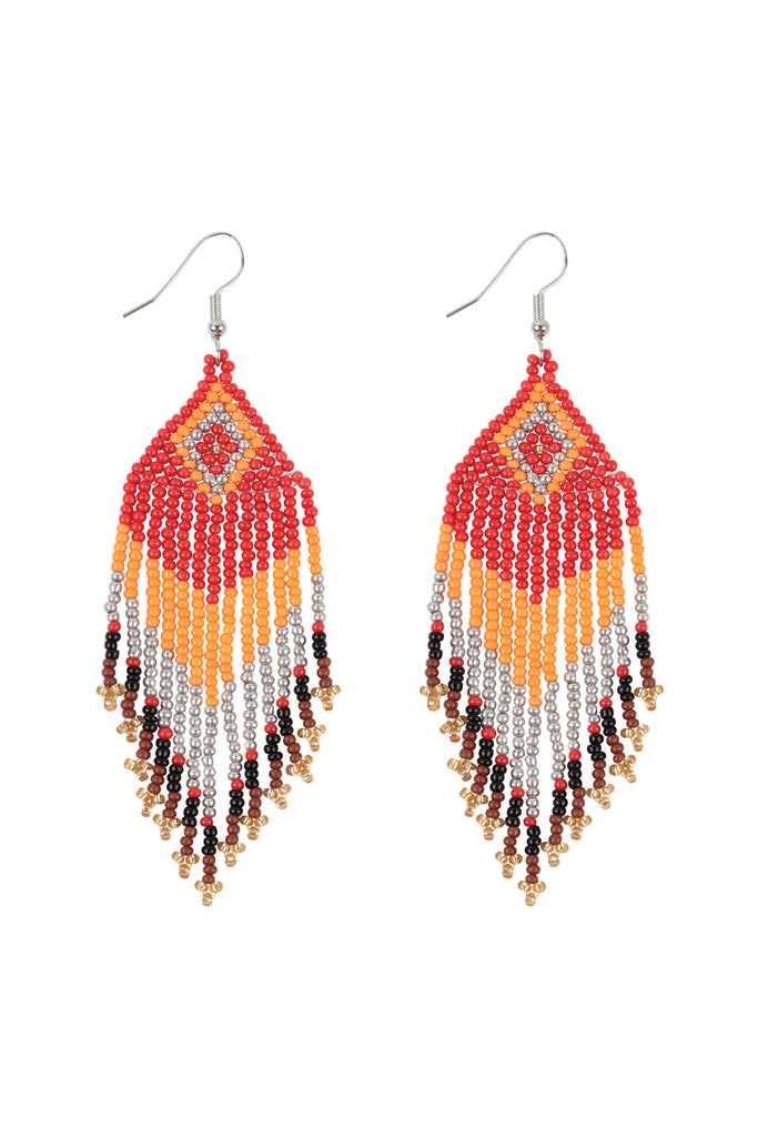 TRIBAL PATTERN SEED BEADS BOHO FISH HOOK EARRINGS