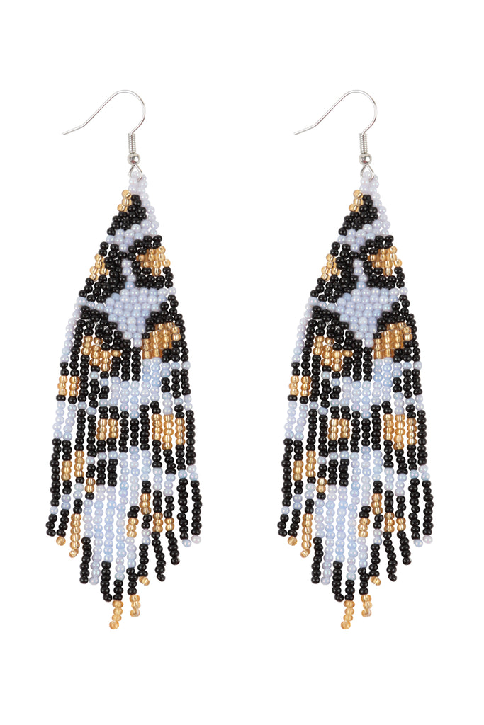 LEOPARD PATTERN SEED BEADS BOHO FISH HOOK EARRINGS