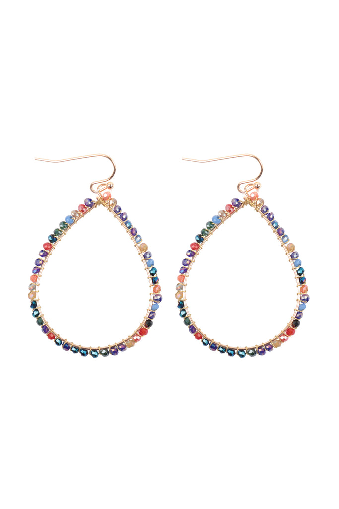 WIRE TEARDROP GLASS BEADS FISH HOOK EARRINGS