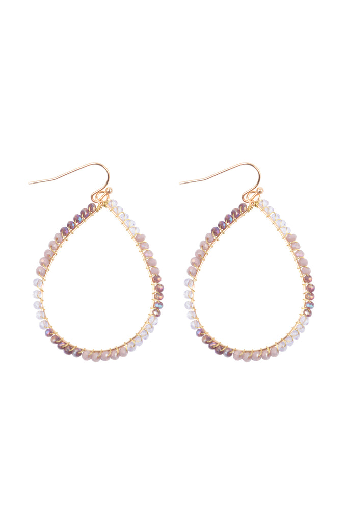 WIRE TEARDROP GLASS BEADS FISH HOOK EARRINGS