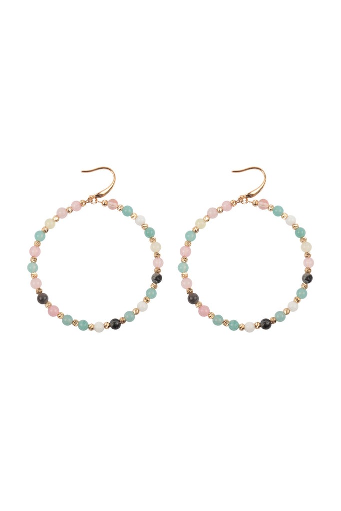 WCE1063 - TEXTURED ROUND BEADS HOOP EARRINGS