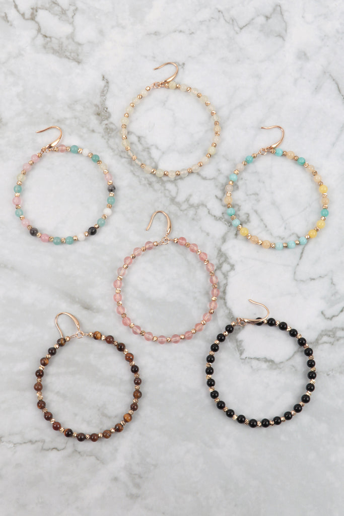 WCE1063 - TEXTURED ROUND BEADS HOOP EARRINGS