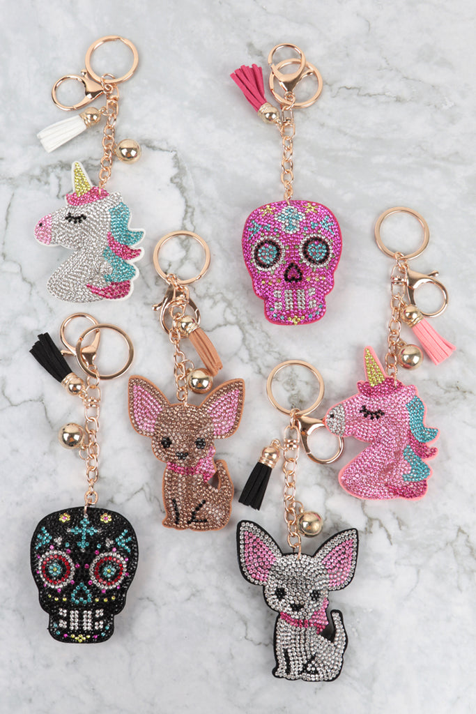 CHIHUAHUA PUPPY RHINESTONE TASSEL KEYCHAIN