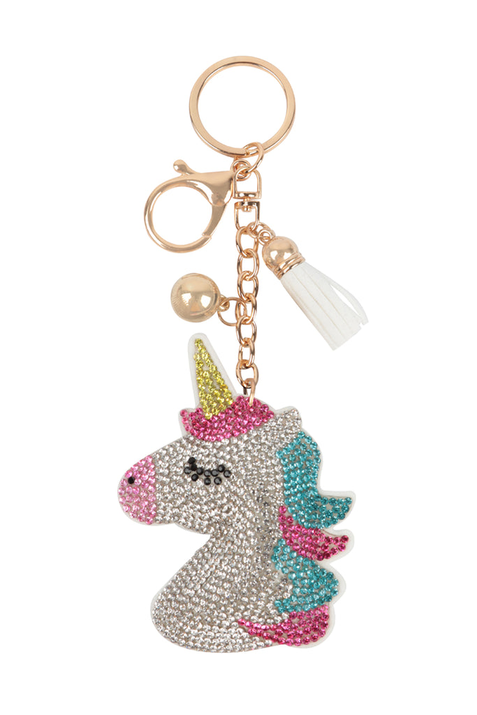 CUTE UNICORN RHINESTONE TASSEL KEYCHAIN