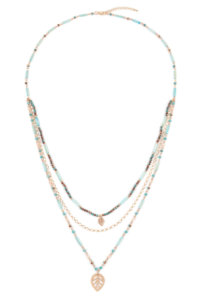 LAYERED BOHO LEAF PENDANT NECKLACE