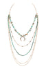 LAYERED CHAIN, NATURAL STONE CHIP MIX BEADS CRESCENT PENDANT NECKLACE