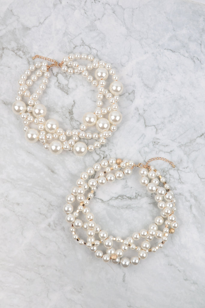 MULTI SIZE CLUSTER PEARL CHOKER NECKLACE