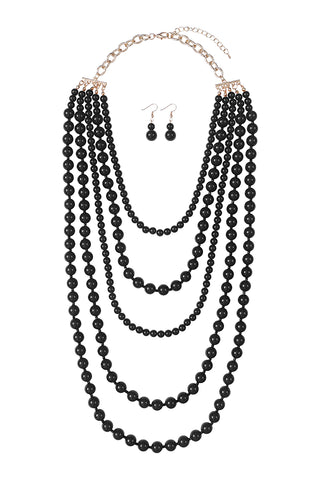 8MM PEARL KNOTTING LAYERED 48 NECKLACE AND EARRING SET