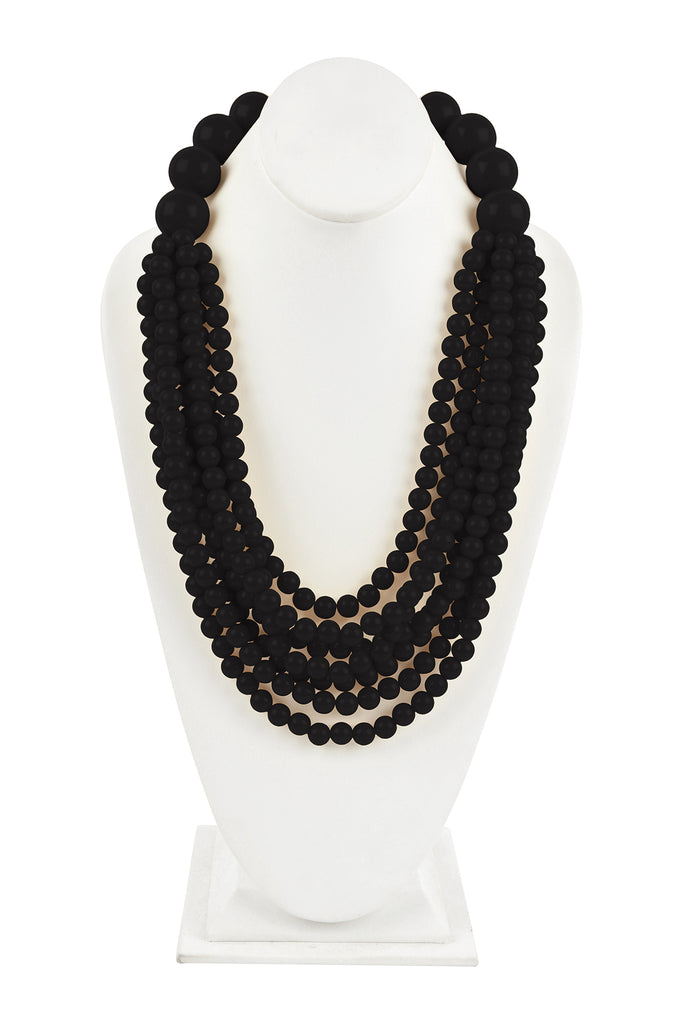 ROUND BEAD LAYERED STATEMENT NECKLACE AND EARRING SET