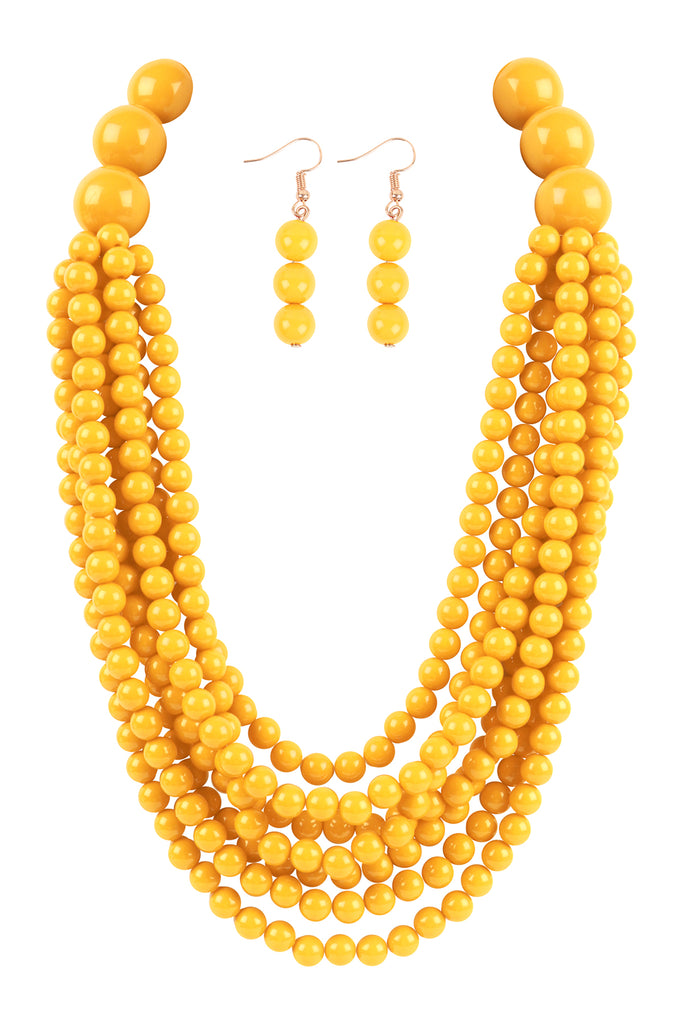 ROUND BEAD LAYERED STATEMENT NECKLACE AND EARRING SET