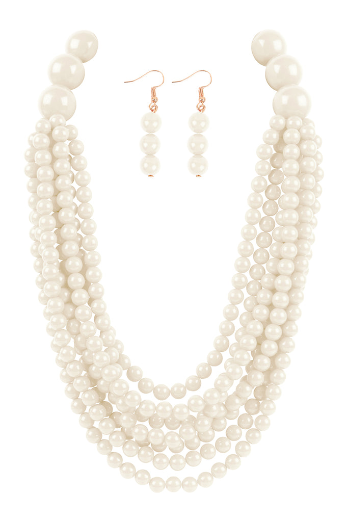 ROUND BEAD LAYERED STATEMENT NECKLACE AND EARRING SET