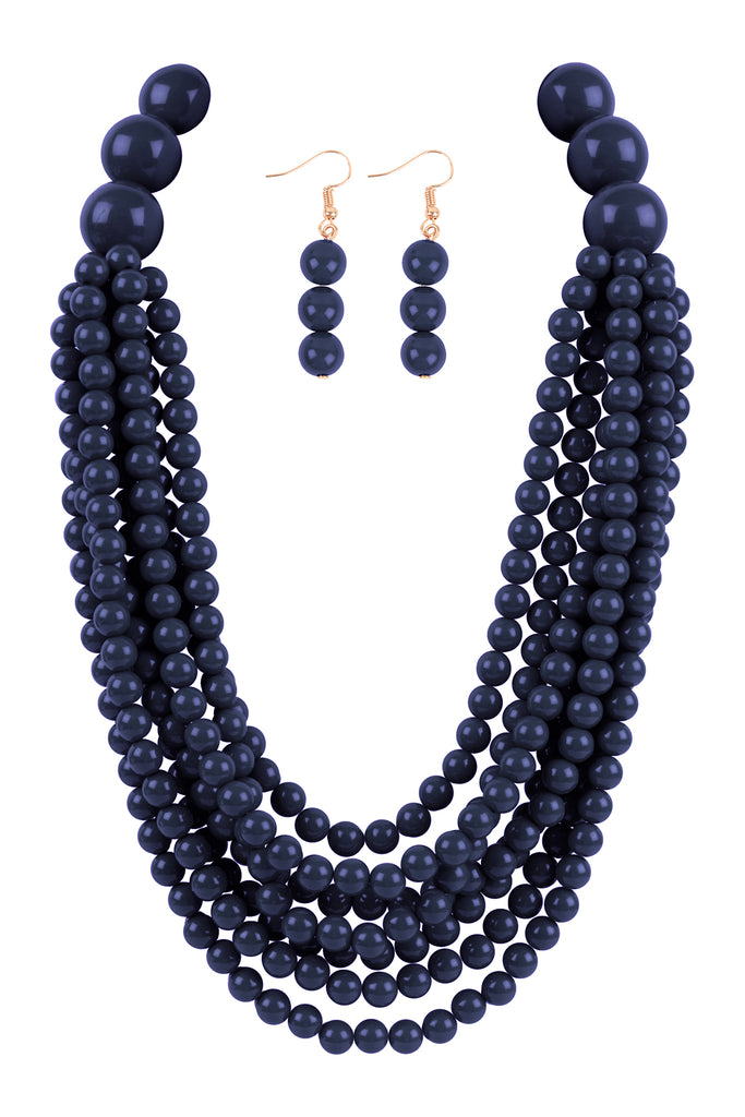 ROUND BEAD LAYERED STATEMENT NECKLACE AND EARRING SET