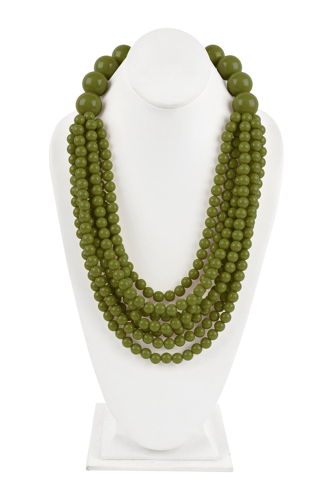 ROUND BEAD LAYERED STATEMENT NECKLACE AND EARRING SET