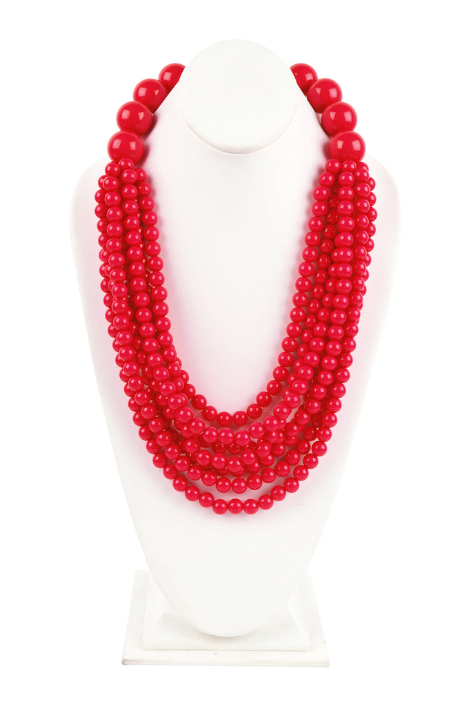 ROUND BEAD LAYERED STATEMENT NECKLACE AND EARRING SET