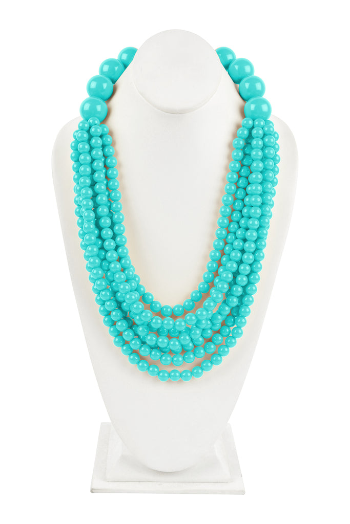 ROUND BEAD LAYERED STATEMENT NECKLACE AND EARRING SET