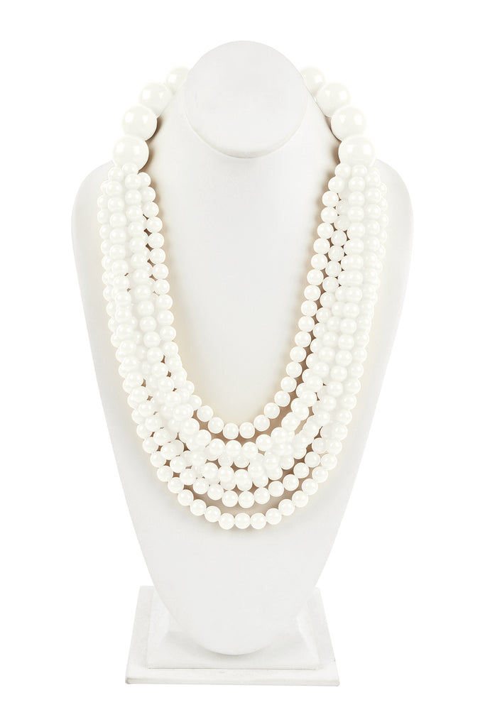 ROUND BEAD LAYERED STATEMENT NECKLACE AND EARRING SET