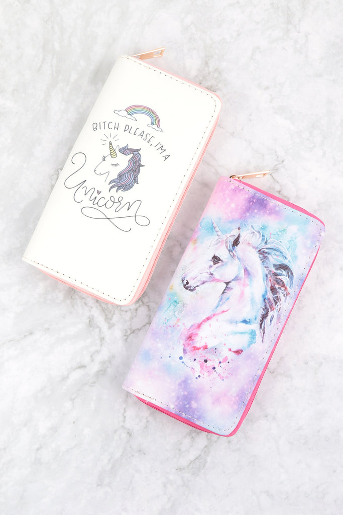 UNICORN PRINT LEATHER ZIPPER WALLET