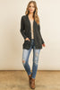 BRUSHED WAFFLE LONG SLEEVE SIDE POCKET OPEN FRONT CARDIGAN