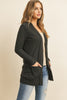 BRUSHED WAFFLE LONG SLEEVE SIDE POCKET OPEN FRONT CARDIGAN