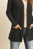 BRUSHED WAFFLE LONG SLEEVE SIDE POCKET OPEN FRONT CARDIGAN