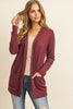 BRUSHED WAFFLE LONG SLEEVE SIDE POCKET OPEN FRONT CARDIGAN