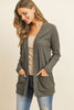 BRUSHED WAFFLE LONG SLEEVE SIDE POCKET OPEN FRONT CARDIGAN