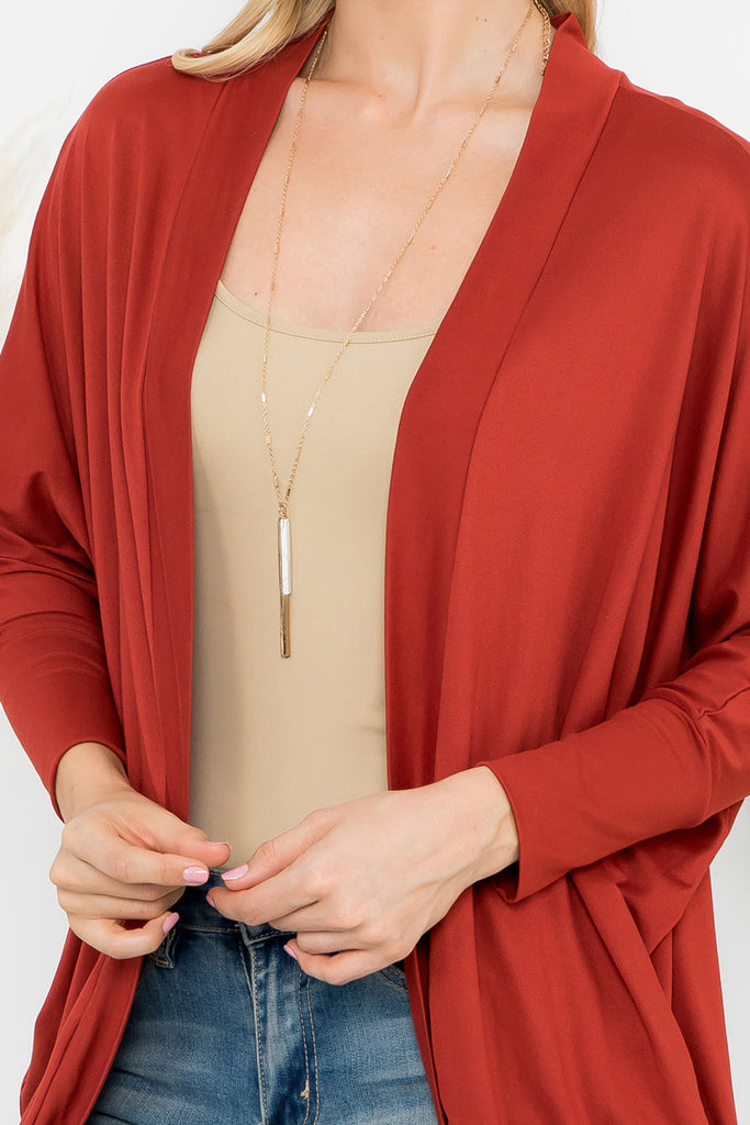 Solid Dolman Sleeve Open Cardigan with Side Pocket
