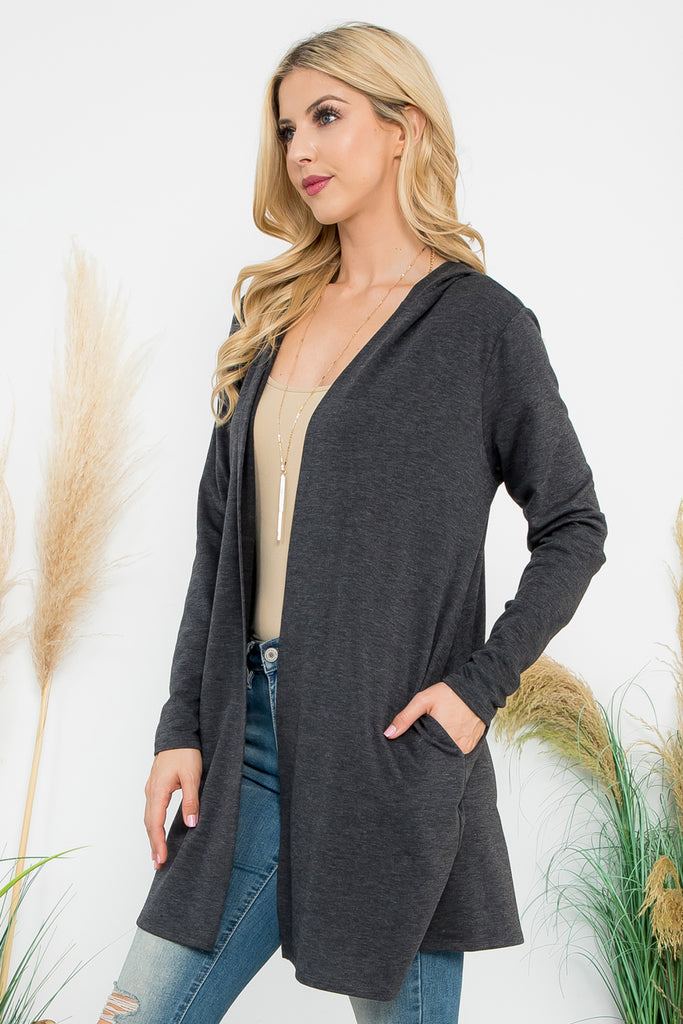 Long Sleeve Open Front French Terry Hoodie Cardigan