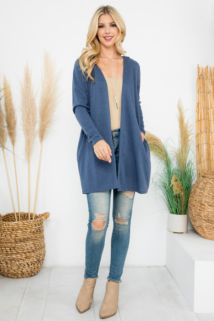 Long Sleeve Open Front French Terry Hoodie Cardigan