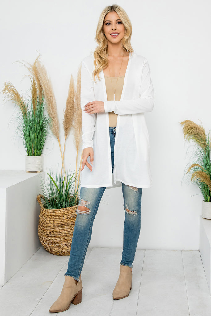 Long Sleeve Open Front French Terry Hoodie Cardigan