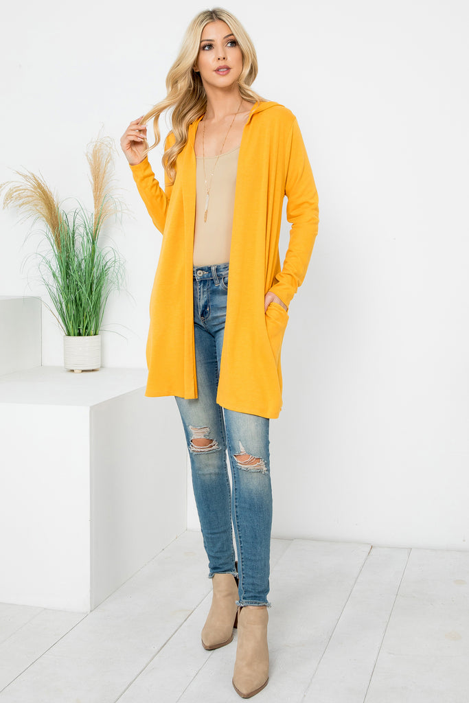 Long Sleeve Open Front French Terry Hoodie Cardigan