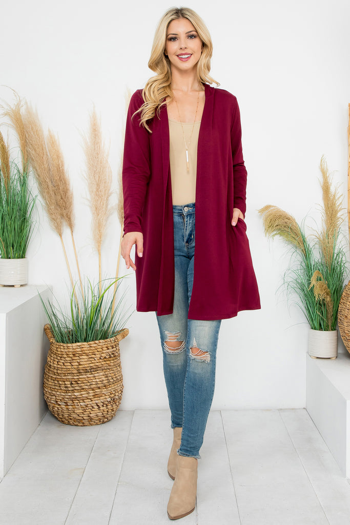 Long Sleeve Open Front French Terry Hoodie Cardigan